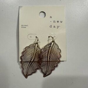 A New Day Gold Dangling Feather Earrings - NWT